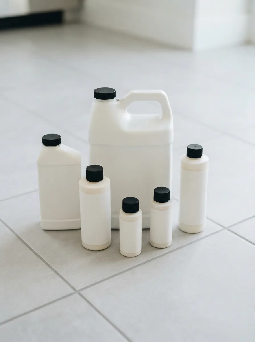 An array of Miracle Sealants grout sealer products arranged on a clean, modern tiled surface.