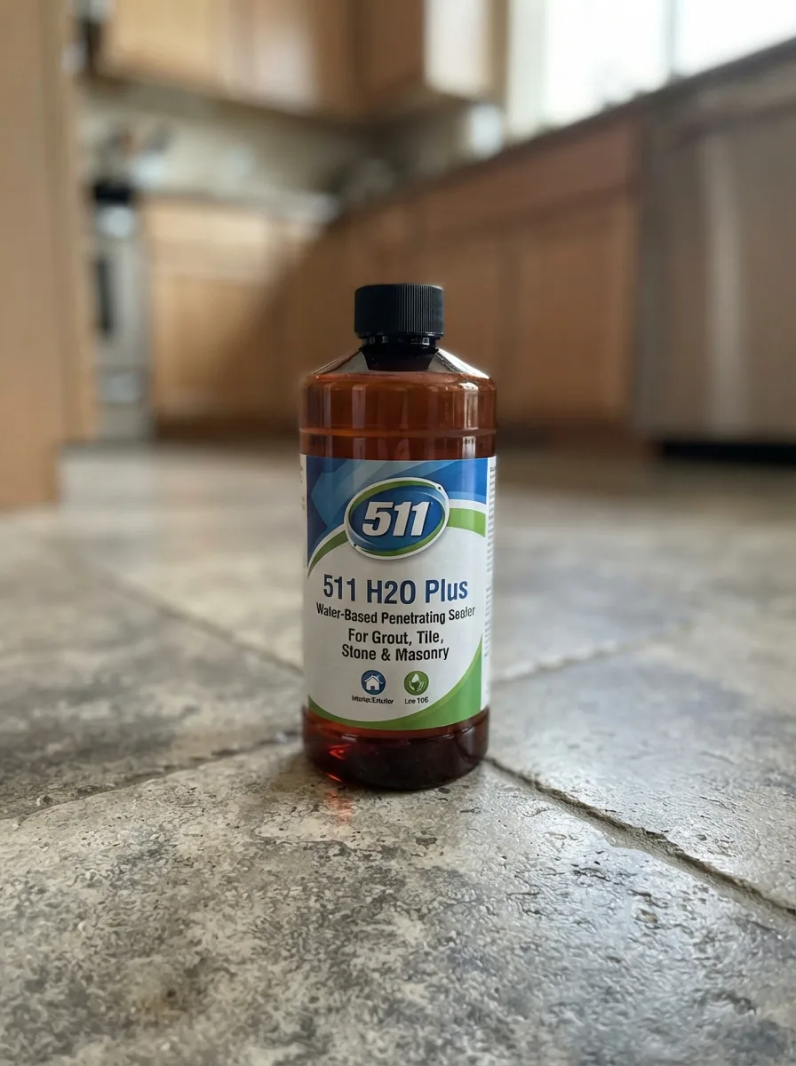 A hero shot of the Miracle Sealants 511 H2O Plus pint bottle on a sealed, textured stone surface.