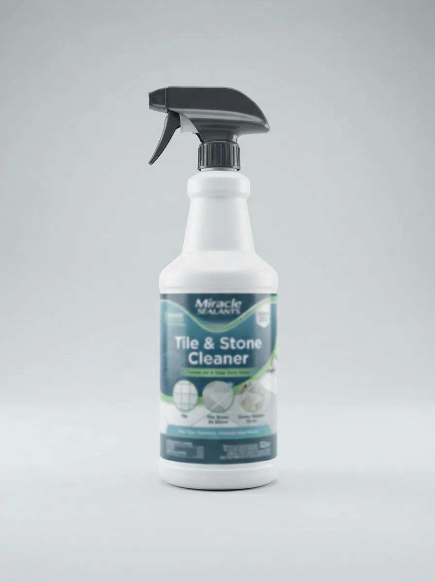 The primary product hero image of Miracle Sealants Tile & Stone Cleaner bottle on a clean, light background.