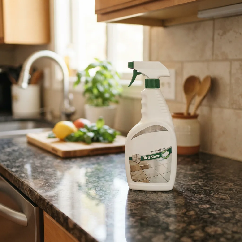 The odorless heavy-duty degreaser bottle sitting on a kitchen countertop.
