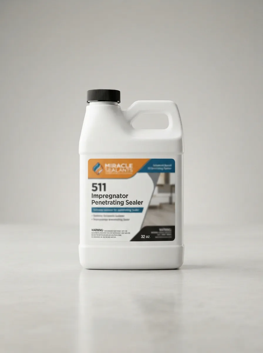 A 32 oz. bottle of Miracle Sealants 511 Impregnator Penetrating Sealer on a clean surface.